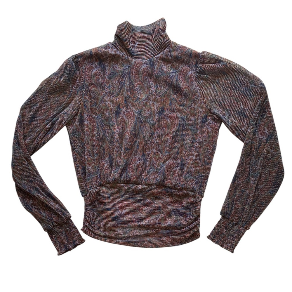 Joie Women’s Multicolor Paisley Mock Neck Smocked Waist Top Size Medium